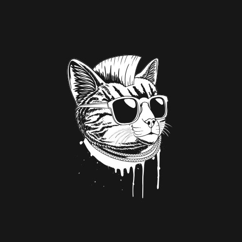 the stockpunkz logo, a cat with a mohawk wearing sunglasses